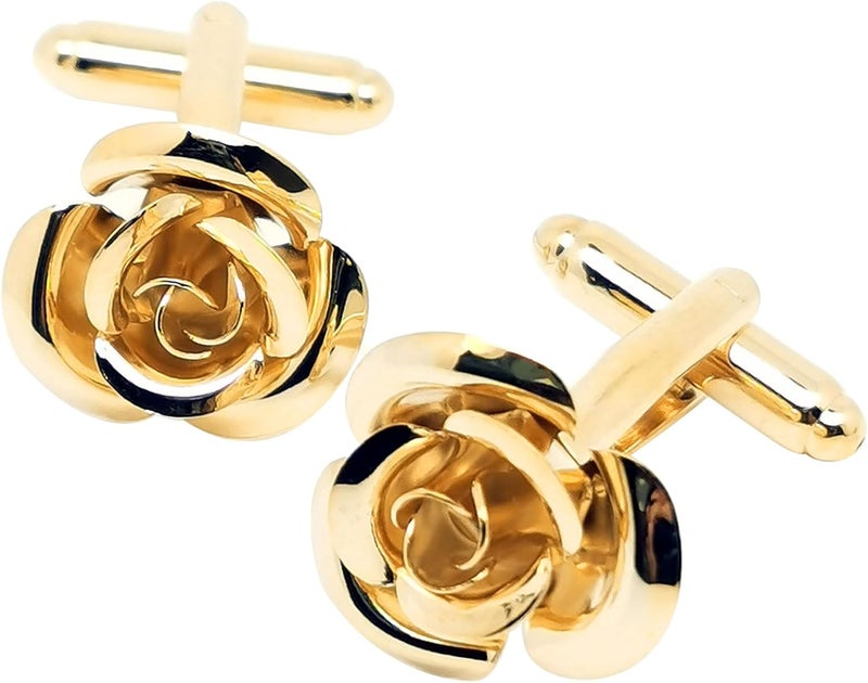 Jonwo Rose Gold Flower Shape French Shirt Jewelry Cufflinks Stainless Tuxedo Cuff Links Buttons With Gift Box for Business Wedding - Image 1